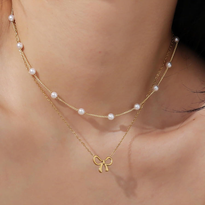 Simple Pearl Double Layer Choker Fashion Gold Color Necklaces