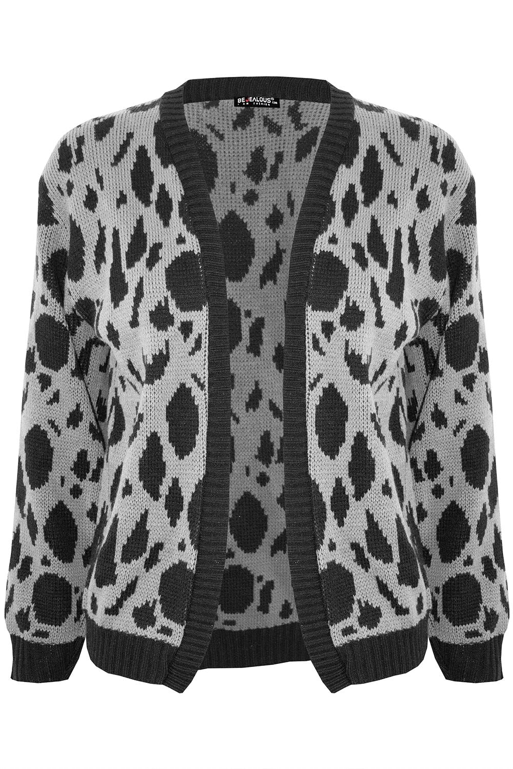 Ladies Leopard Fine Knit Long Sleeve Jumper Open Sweater Baggy Womens Cardigan