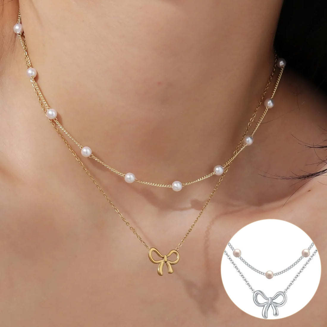 Simple Pearl Double Layer Choker Fashion Gold Color Necklaces