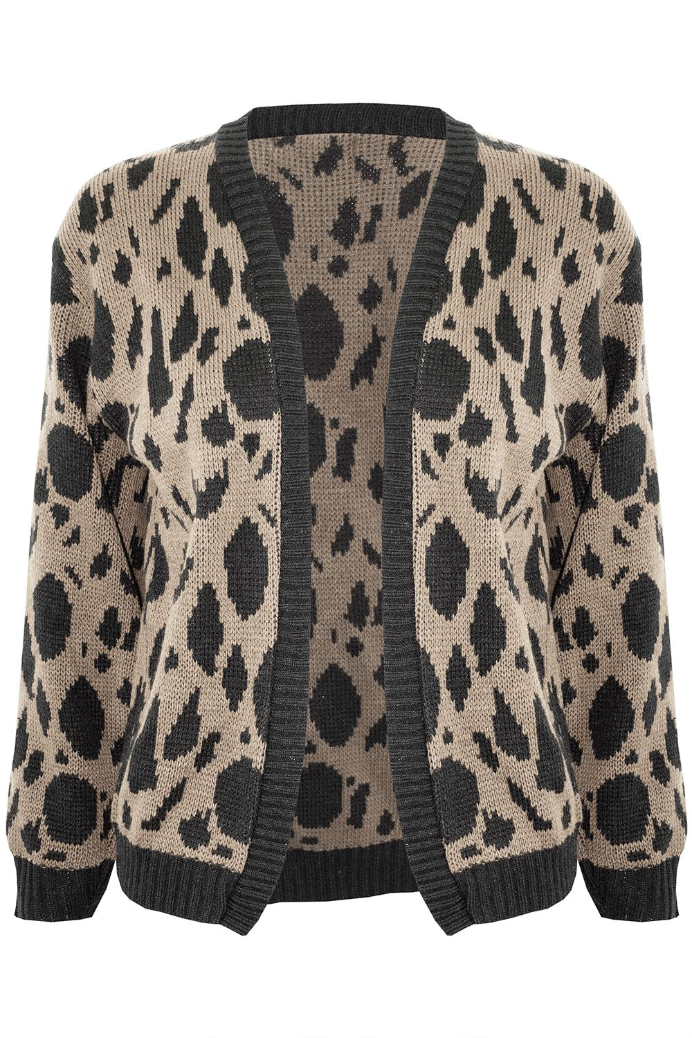 Ladies Leopard Fine Knit Long Sleeve Jumper Open Sweater Baggy Womens Cardigan