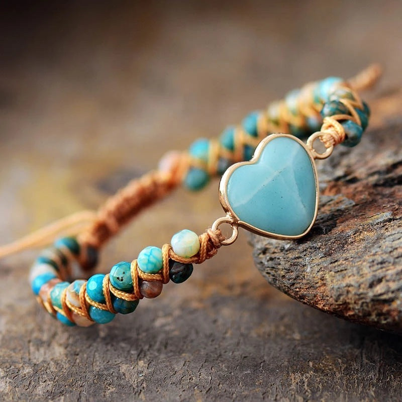 Classic Heart Shape Charm Bracelets Amazonite String Braided