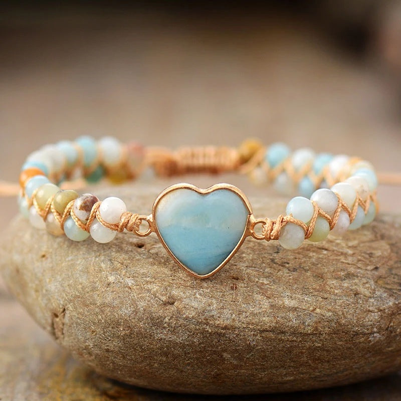 Classic Heart Shape Charm Bracelets Amazonite String Braided