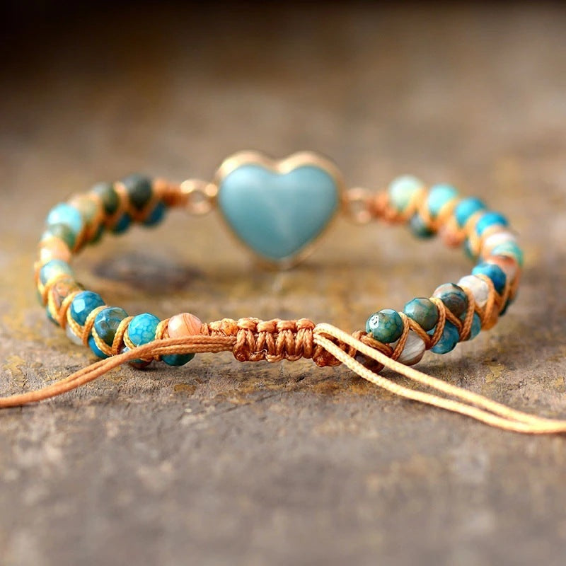 Classic Heart Shape Charm Bracelets Amazonite String Braided