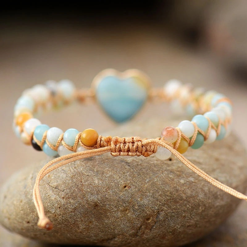 Classic Heart Shape Charm Bracelets Amazonite String Braided