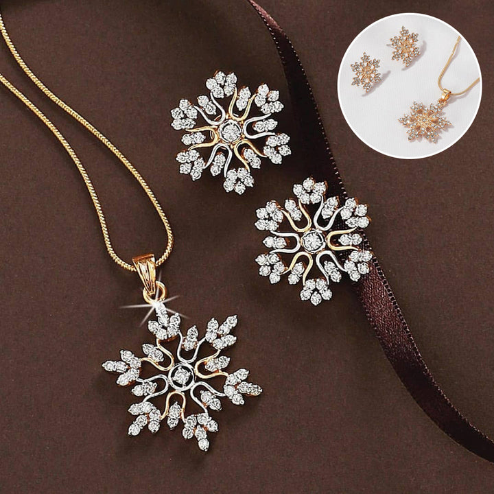 3pcs Snowflake Necklace Set With Rhinestones Earrings And Clavicle Chain