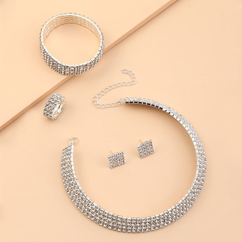 Jewelry Set Elegant Rhinestone Square Stud Necklace