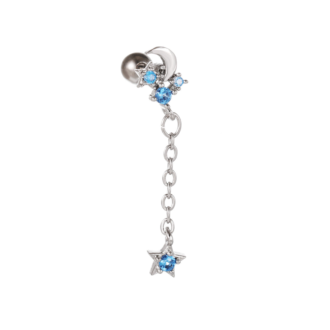 Fashion Jewelry Piercing Star Moon Cubic Zirconia Stainless Steel