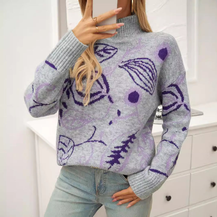 Turtleneck Jacquard Pullover Sweaters Women's Clothing