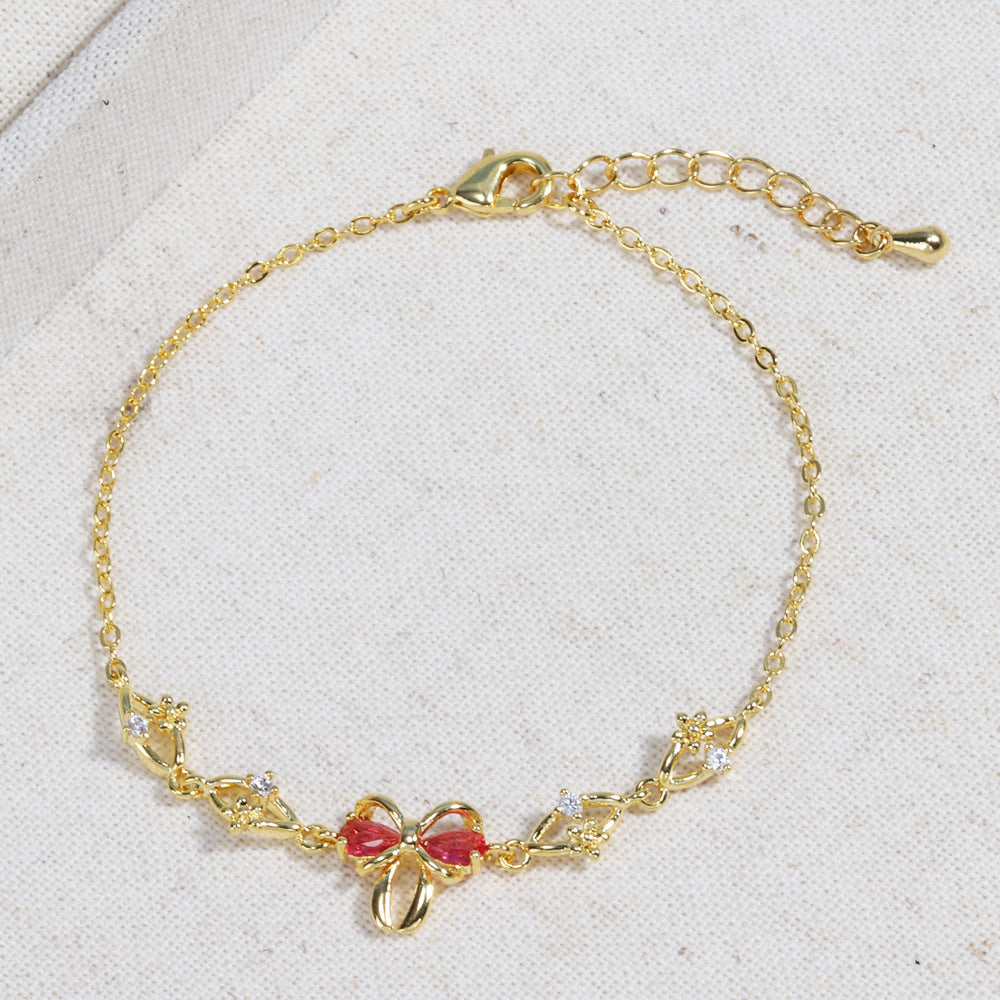 Sweet Bow Heart Rhinestone Bracelet Y2K Ins Fashion Chain Bracelet Valentine's Day