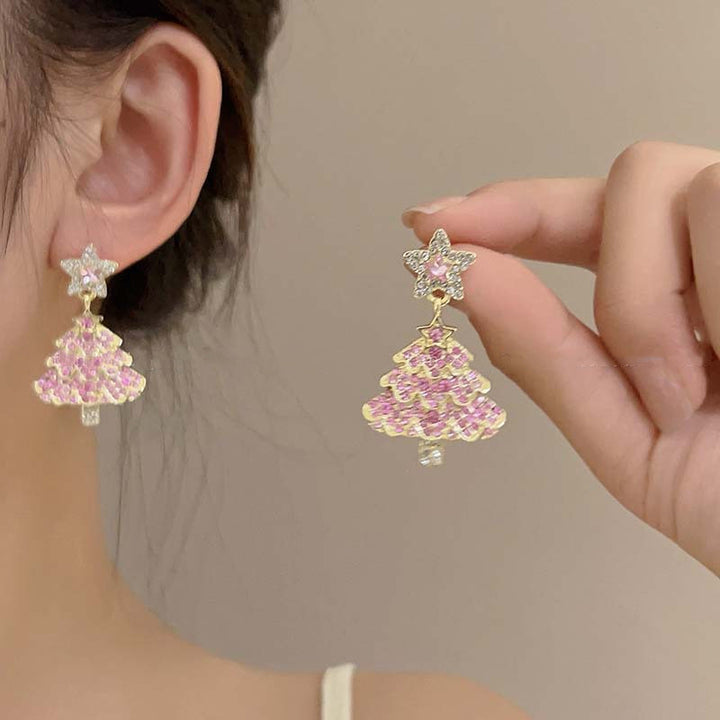 New Design Sweet Christmas Tree Earrings For Women Light Luxury