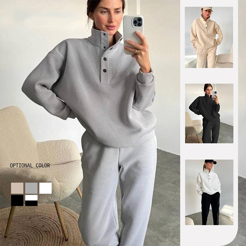 Oversized Solid Casual Pullovers Long Pant Set Warm Hoodie New