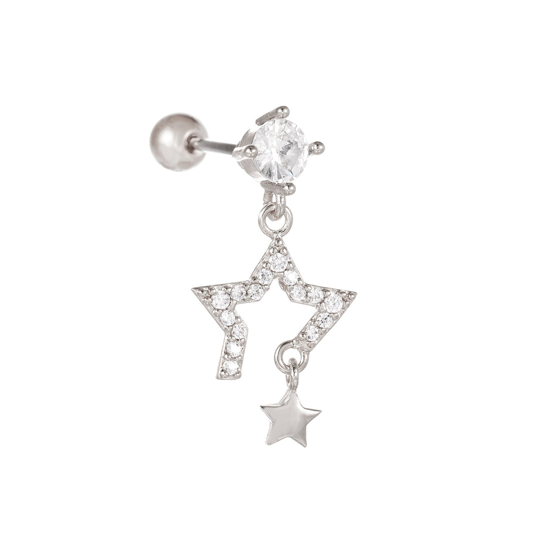 Fashion Jewelry Piercing Star Moon Cubic Zirconia Stainless Steel