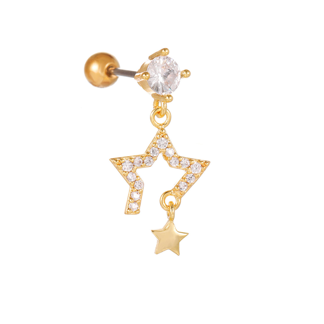 Fashion Jewelry Piercing Star Moon Cubic Zirconia Stainless Steel