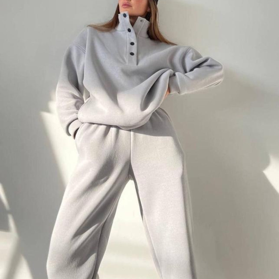 Oversized Solid Casual Pullovers Long Pant Set Warm Hoodie New