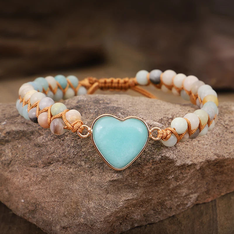 Classic Heart Shape Charm Bracelets Amazonite String Braided