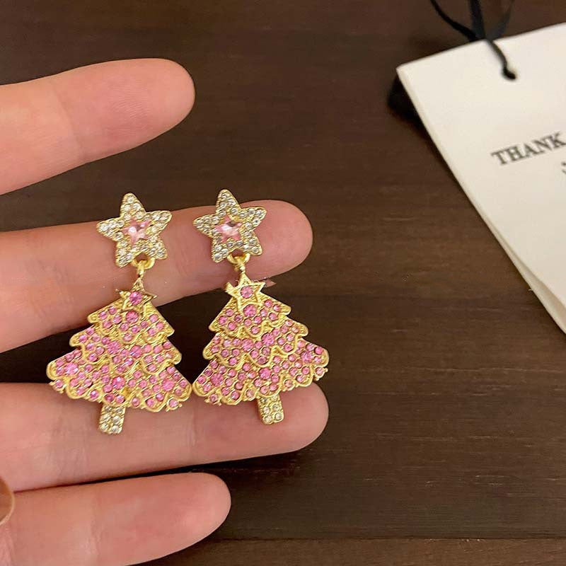 New Design Sweet Christmas Tree Earrings For Women Light Luxury