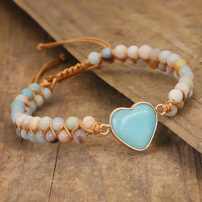 Classic Heart Shape Charm Bracelets Amazonite String Braided