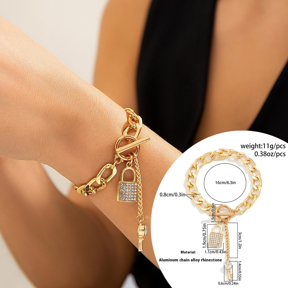 Thick Chain With Shiny Lock And Key Pendant Necklace For Women