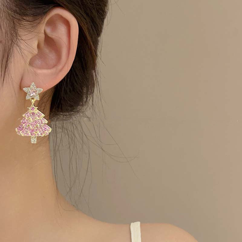 New Design Sweet Christmas Tree Earrings For Women Light Luxury