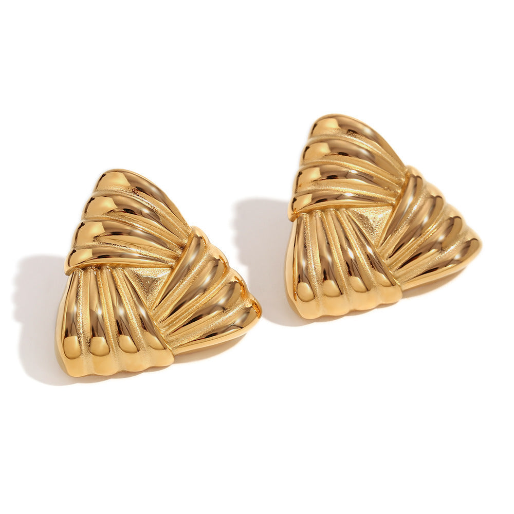 18K Gold Triangular Stud Earrings Ins Fashion Niche Style Retro Earrings