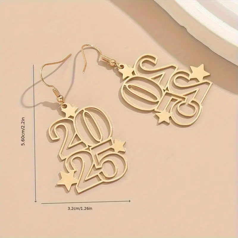 New Creative Gloden Number 2025 Dangle Earrings For Women Fashion