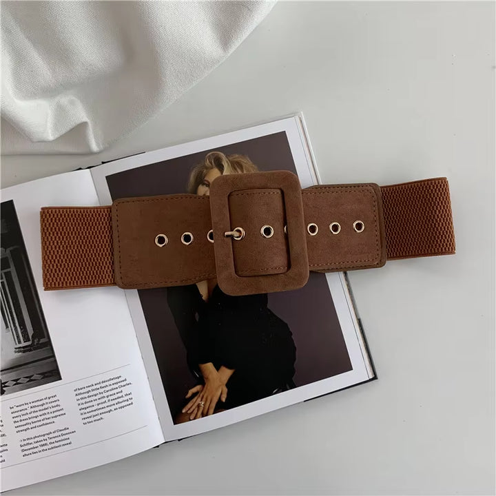 Women Belt Stretch Wide Waist Belts Metal Buckle Leather Strap Female Apparel Accessories Dress Waist Summer