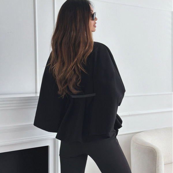 New Stand Collar Batwing Sleeves Cloak Top With Belt Ins Fashion