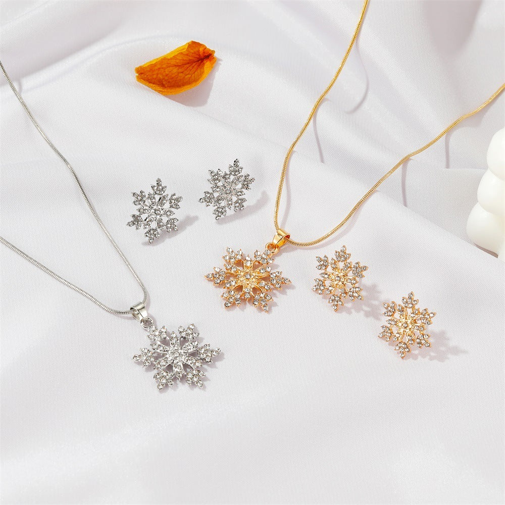 3pcs Snowflake Necklace Set With Rhinestones Earrings And Clavicle Chain