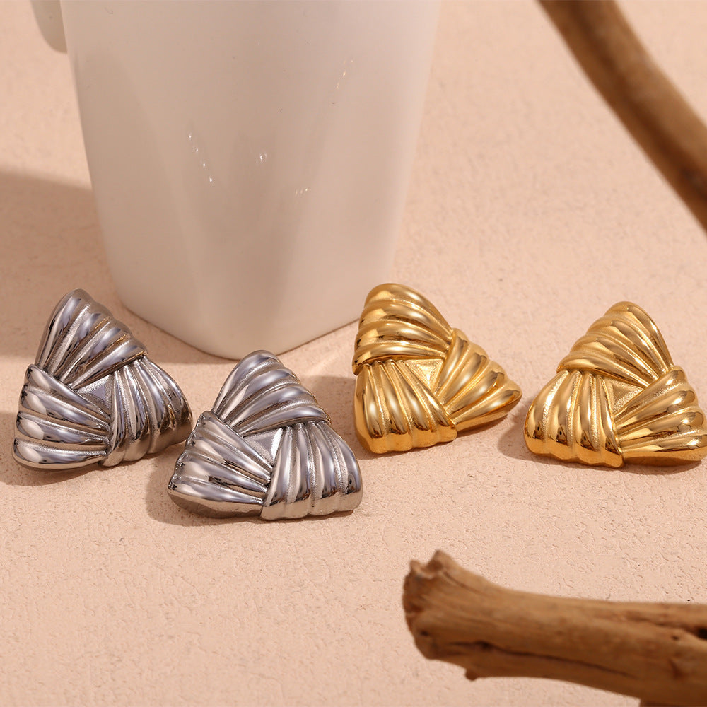 18K Gold Triangular Stud Earrings Ins Fashion Niche Style Retro Earrings