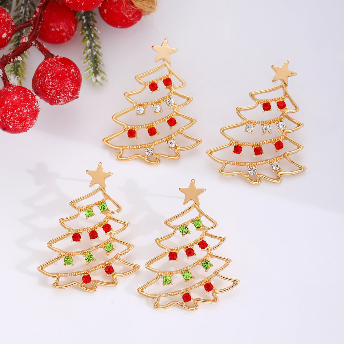 Christmas Earrings With Christmas Tree Colorful Zircon Christmas