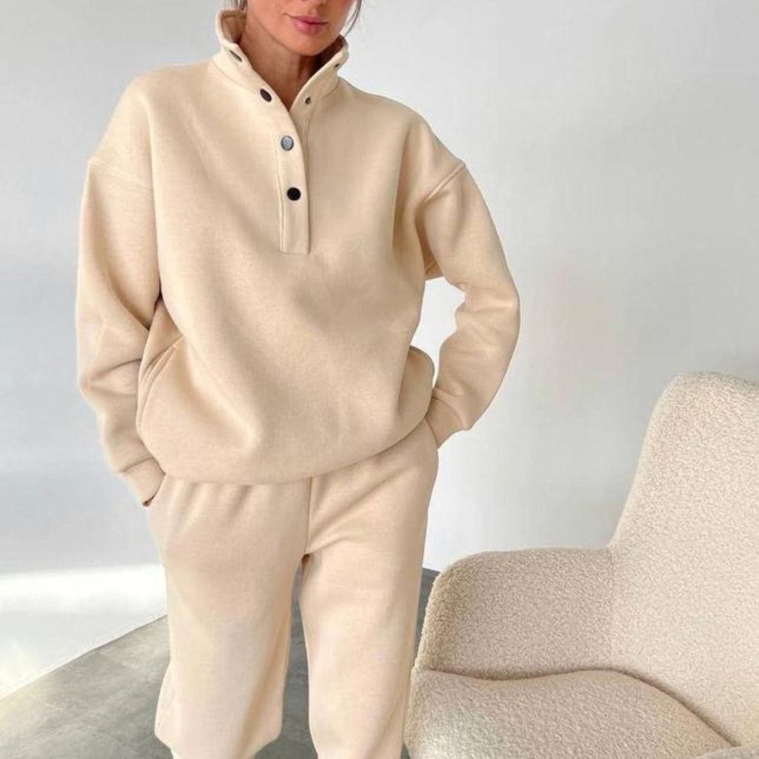 Oversized Solid Casual Pullovers Long Pant Set Warm Hoodie New