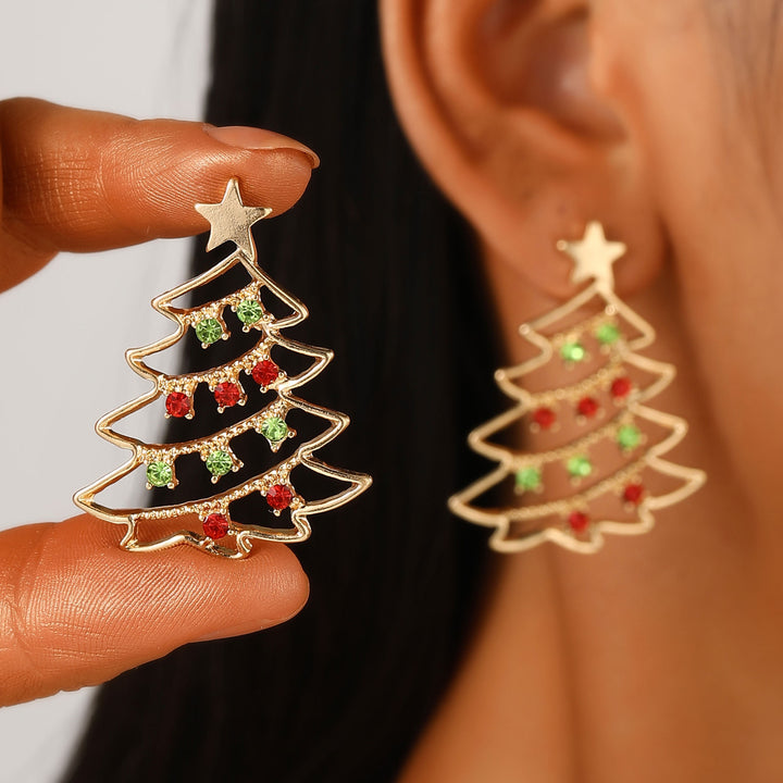 Christmas Earrings With Christmas Tree Colorful Zircon Christmas