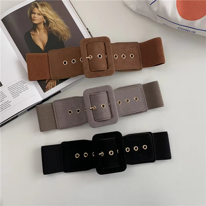 Women Belt Stretch Wide Waist Belts Metal Buckle Leather Strap Female Apparel Accessories Dress Waist Summer