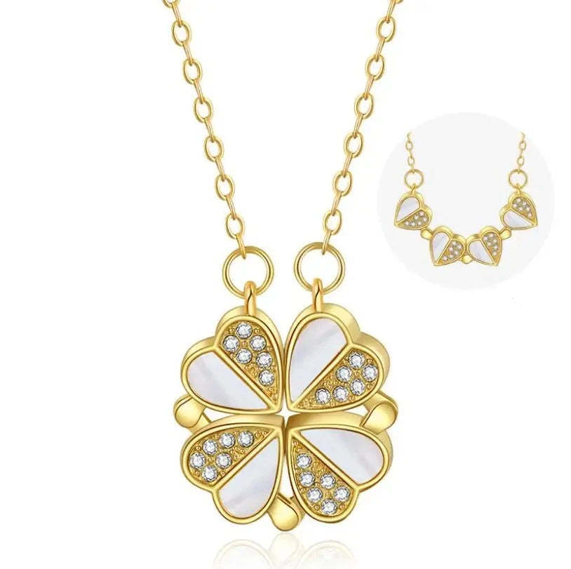 Luxury Four Leaf Clover Pendant Necklace Stainless Steel Crystal