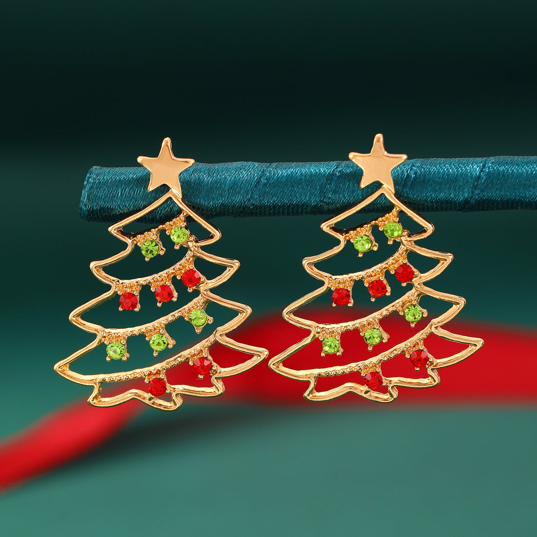 Christmas Earrings With Christmas Tree Colorful Zircon Christmas