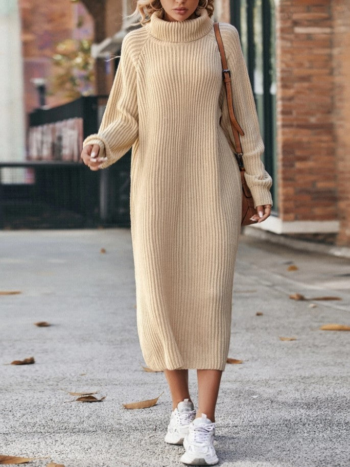 Winter Turtleneck Knitted Sweater Dress Fashion Solid Loose