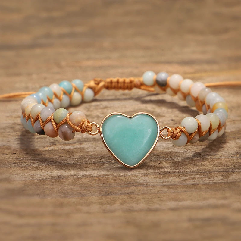 Classic Heart Shape Charm Bracelets Amazonite String Braided