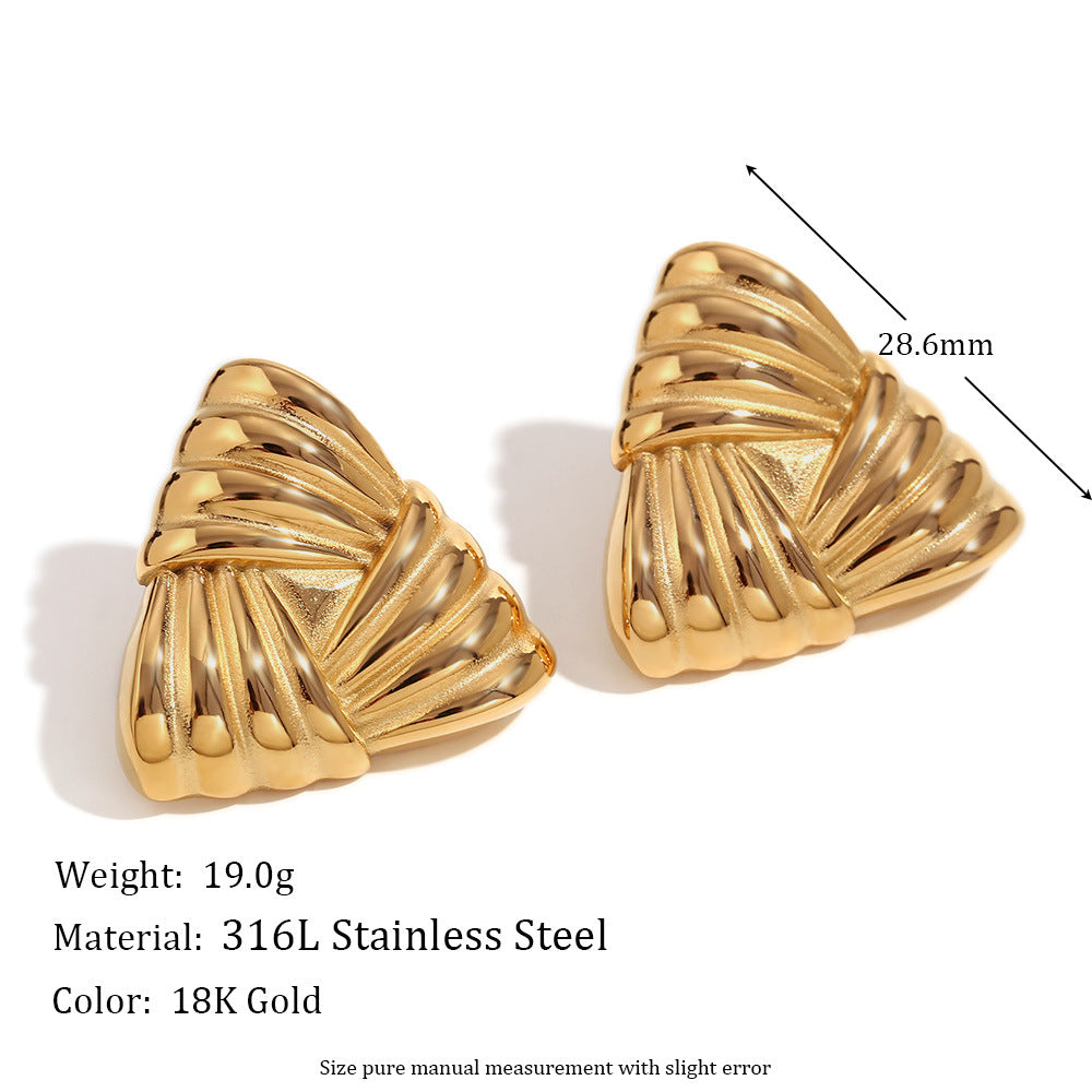 18K Gold Triangular Stud Earrings Ins Fashion Niche Style Retro Earrings