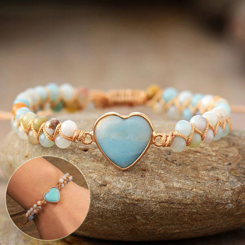 Classic Heart Shape Charm Bracelets Amazonite String Braided