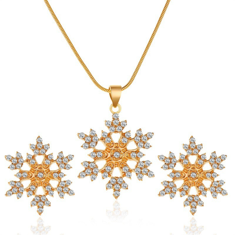 3pcs Snowflake Necklace Set With Rhinestones Earrings And Clavicle Chain