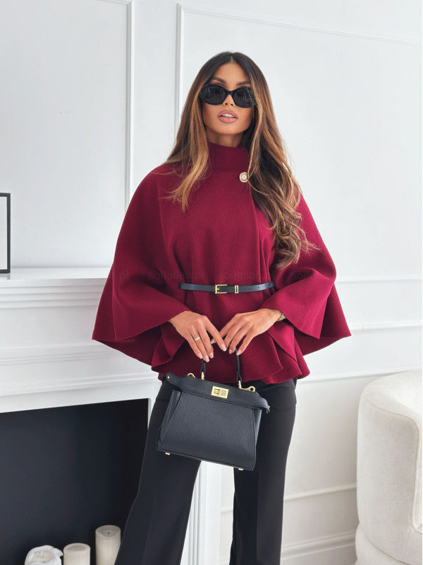 New Stand Collar Batwing Sleeves Cloak Top With Belt Ins Fashion