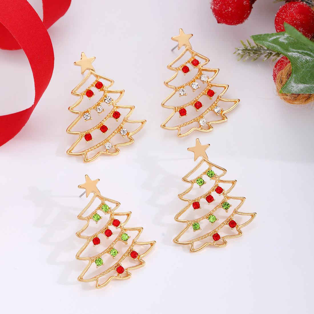 Christmas Earrings With Christmas Tree Colorful Zircon Christmas