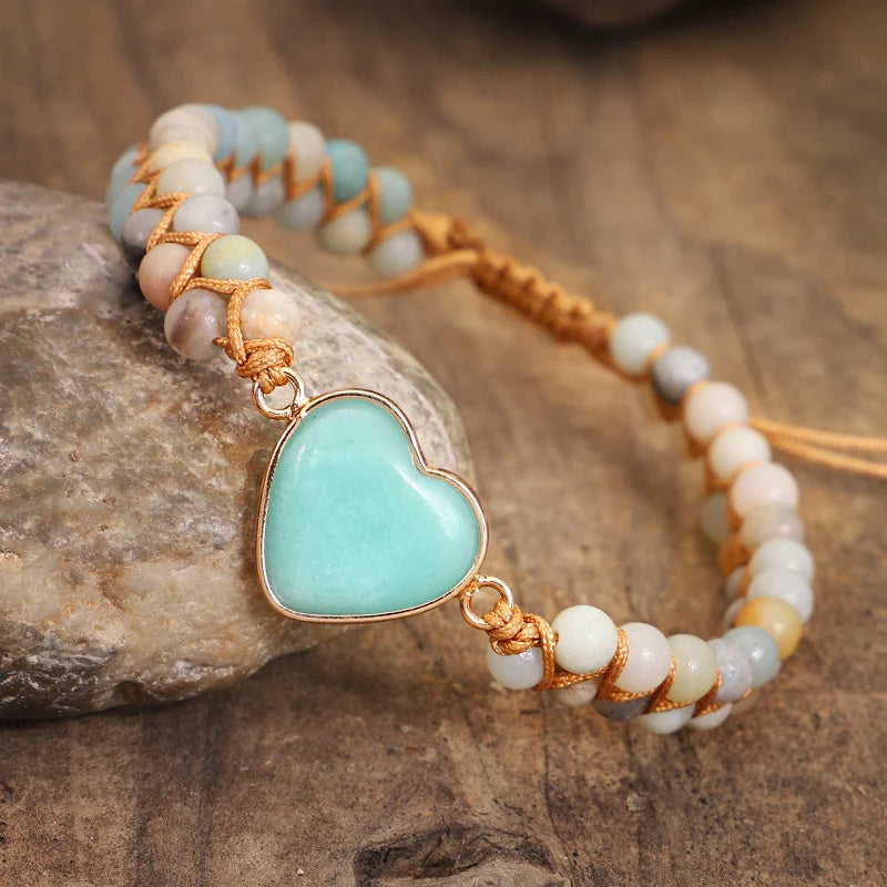 Classic Heart Shape Charm Bracelets Amazonite String Braided